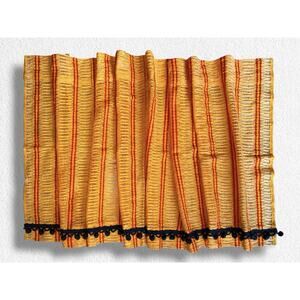 Vintage 70s Groovy Orange Scandinavian Valance Open Weave Pom Pom Fringe Curtain